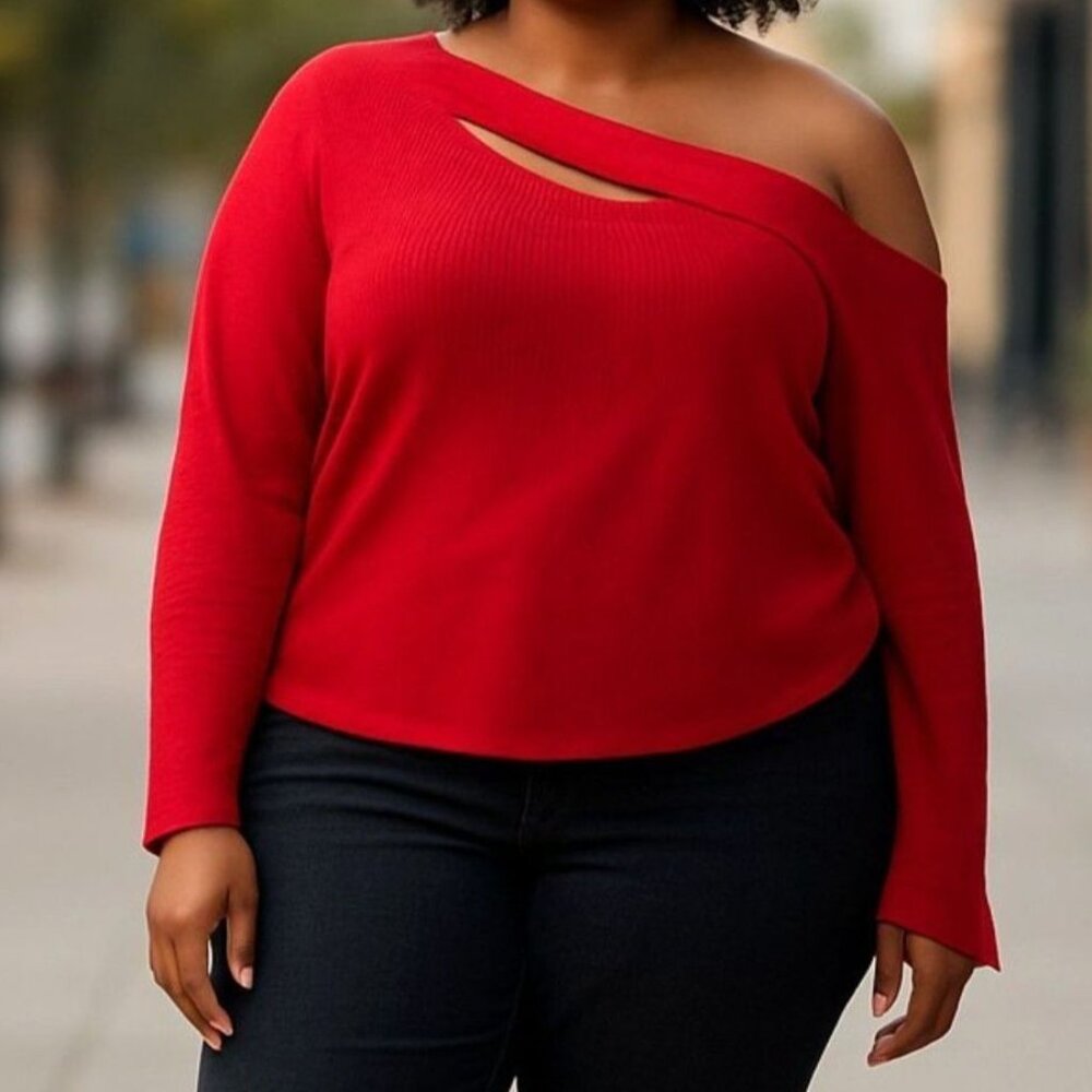 SONCY Red Ribbed Top With Cut Out Design, NEW! Size 22/24